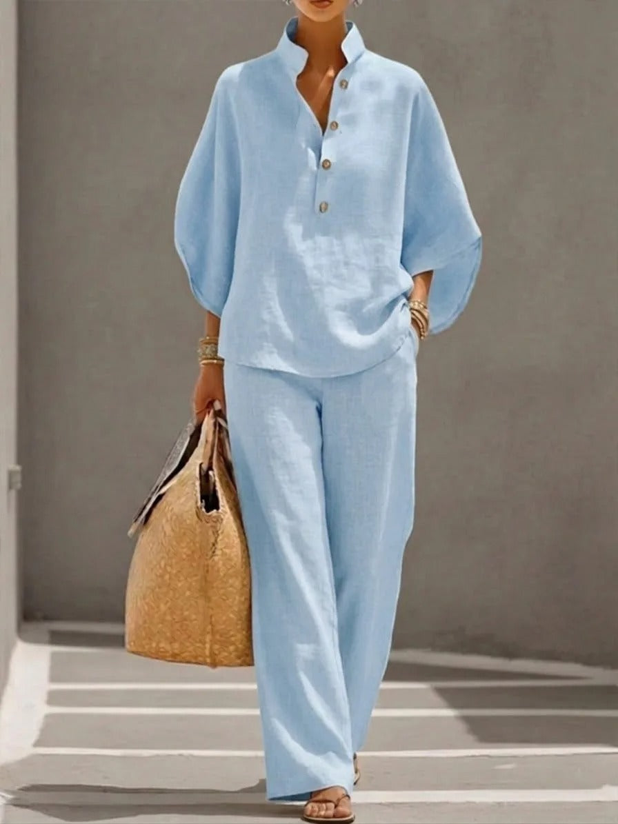 Laila -Completo in cotone e lino con vestibilità morbida e pantalone fluido