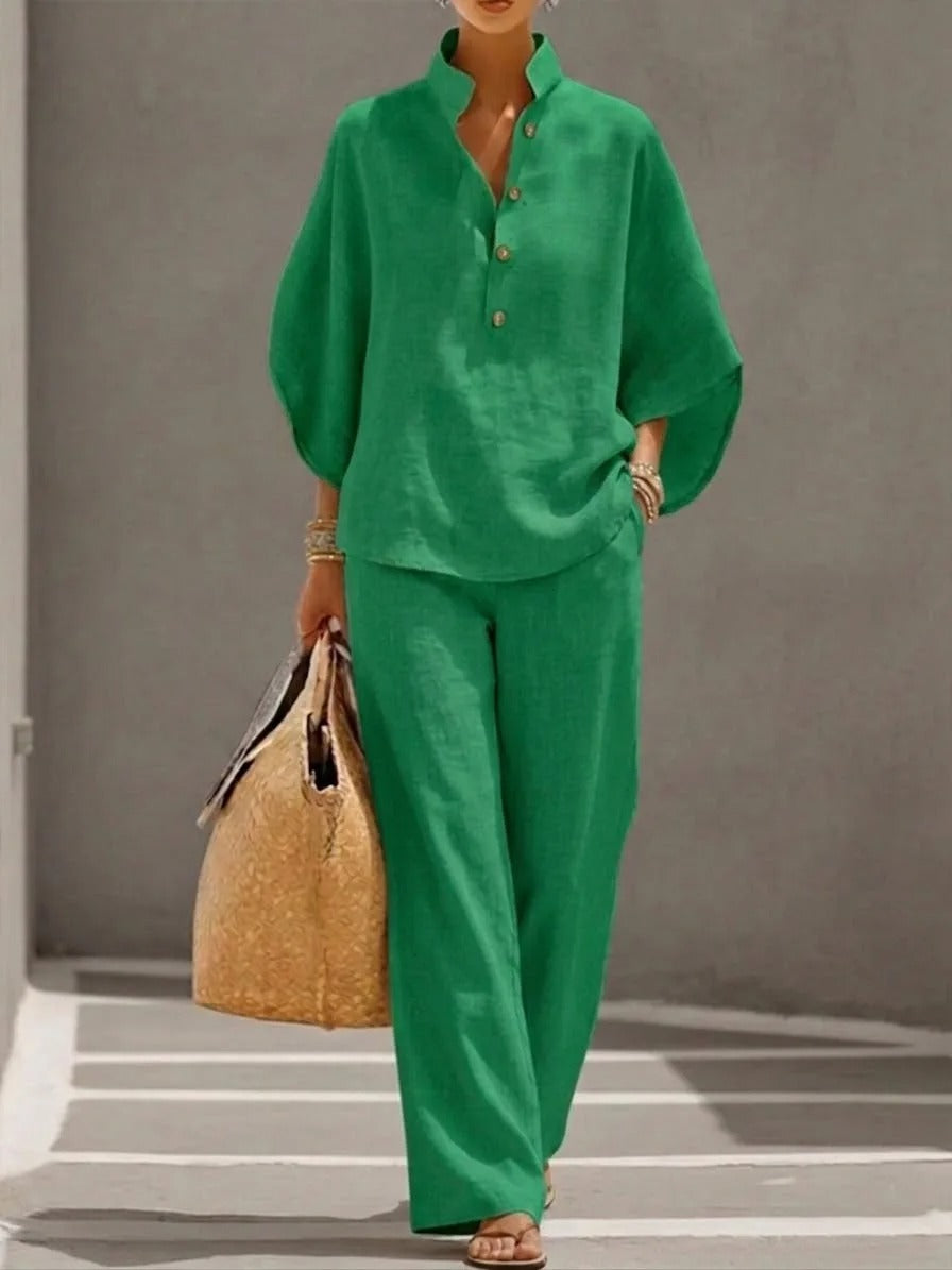 Laila -Completo in cotone e lino con vestibilità morbida e pantalone fluido