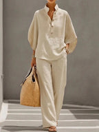 Laila -Completo in cotone e lino con vestibilità morbida e pantalone fluido